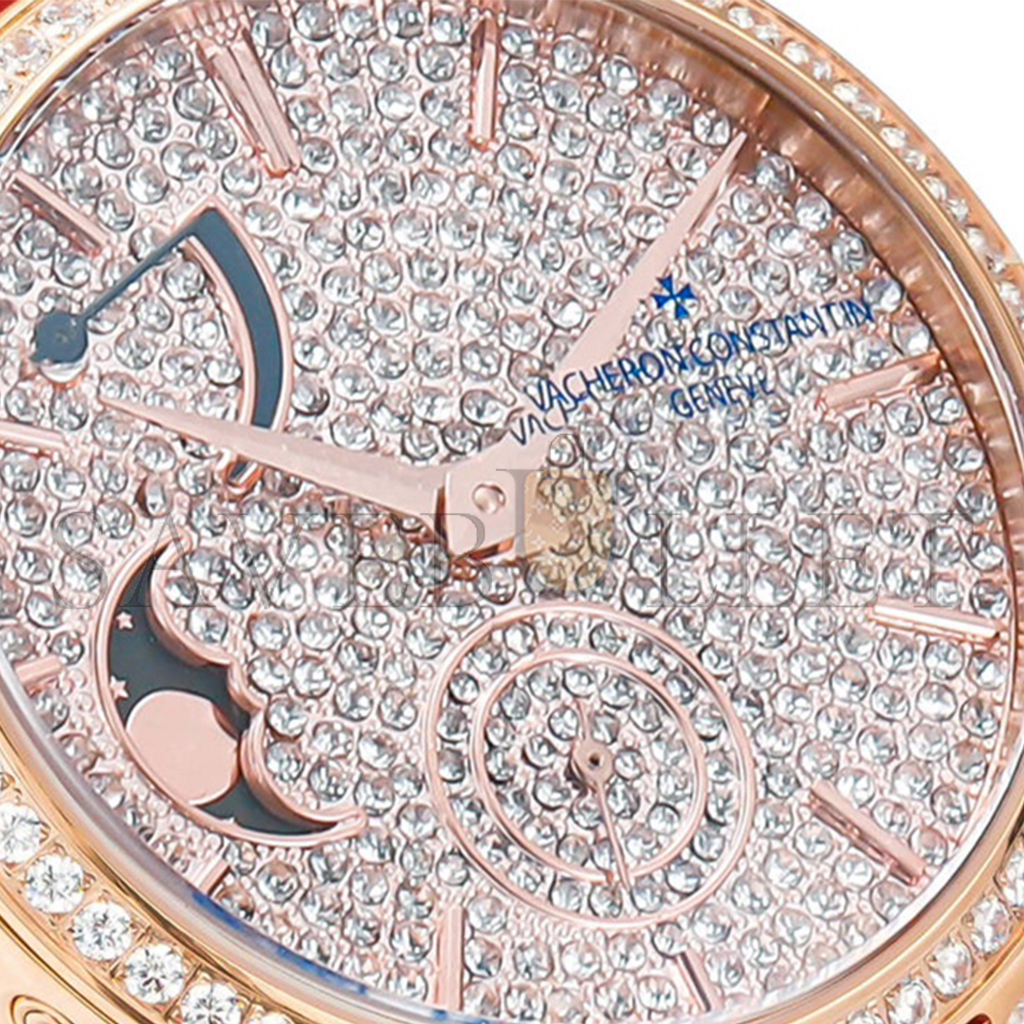 vacheron co*sta*t*n traditionelle moon phase Di*m*nd paved dial in pink gold watch 7006t/000g